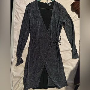 H&M Sparkle Silver Black Wrap Dress -NWOT